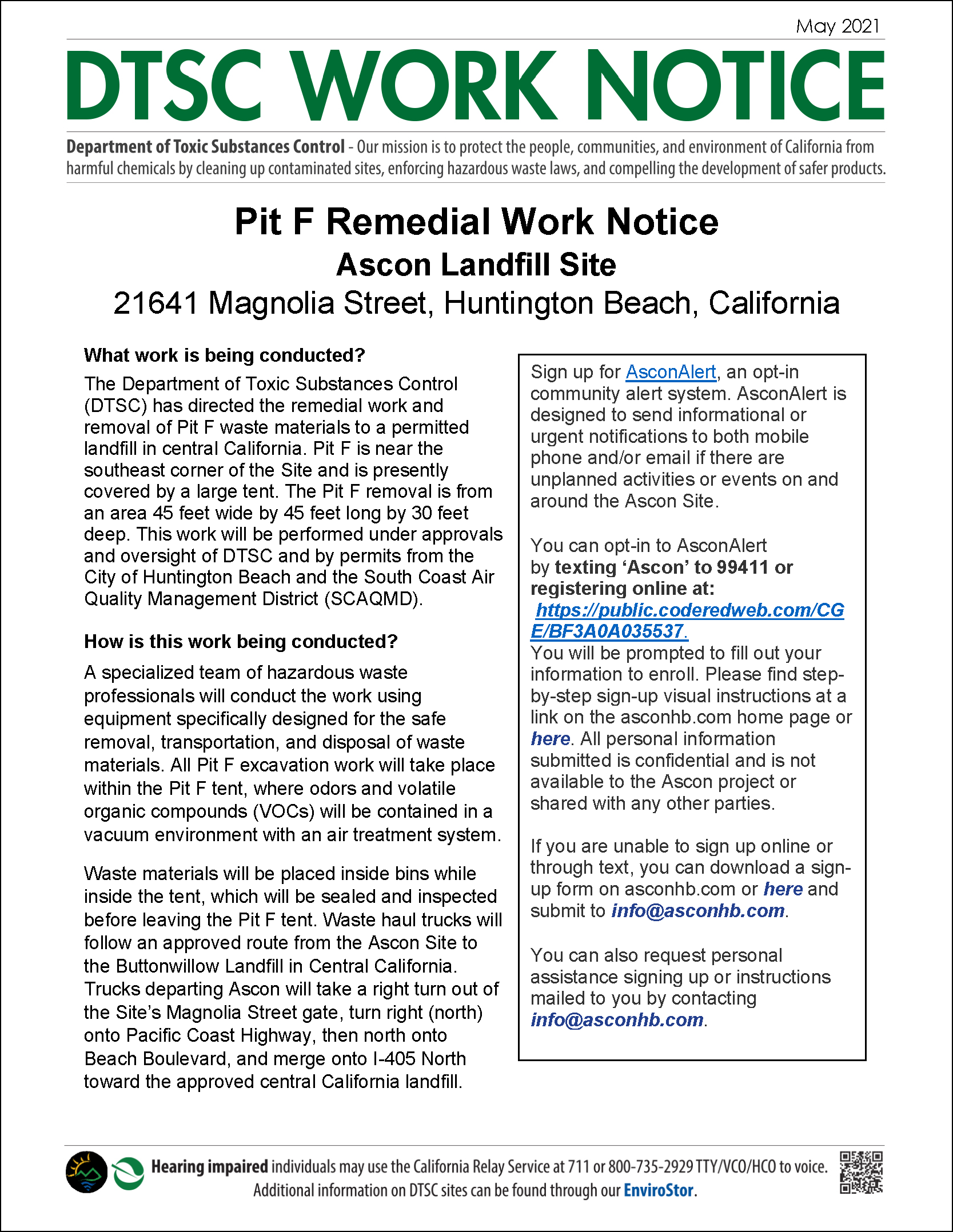 Ascon Landfill Pit F Remedial Work Notice