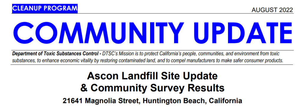 Ascon Landfill Site Update and Community Survey Results